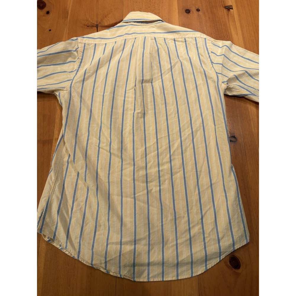 Ralph Lauren Mens Medium Yellow Blue Striped Button Down Shirt Custom Fit Cotton - Picture 2 of 7